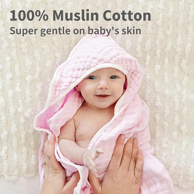 L'Ange Baby Bath Towel - 9 Layers 100% Cotton Muslin, Super Quick Dry, Medical Grade Packaging for Infants and Newborns - 28 x 37in - Khaki