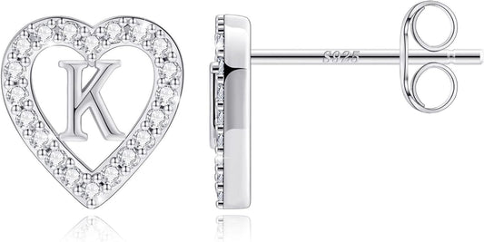 Anoup Christmas Gifts for Grandkids Girls Earrings - S925 Sterling Silver Post CZ Hypoallergenic Stud Heart Initial Earrings for Women Kids Jewelry Stocking Stuffers for Teen Girls Birthday Gifts