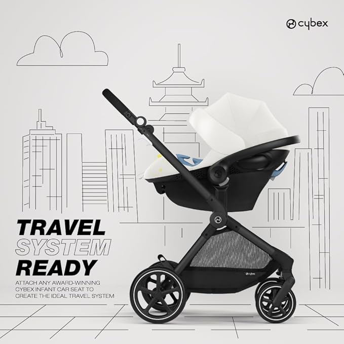 Cybex EOS 5-in-1 Travel System Stroller + Lightweight Aton G Infant Car Seat, Seashell Beige