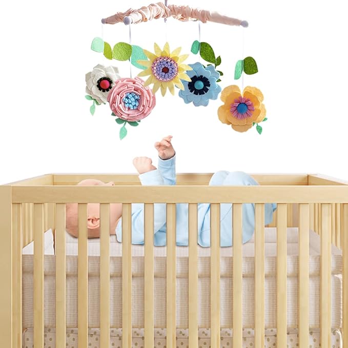Musical Baby Mobile for Crib - Crib Toys Hanging Cute Design for Boys and Girls Perfect Baby Crib Mobile with Music Ideal Crib Hanging Toy (Floral Baby Crib Mobile)