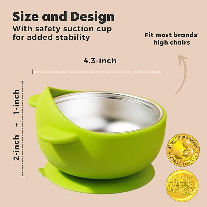 Stainless Steel Baby Bowls with Suction, 2-in-1 Toddler Feeding Set SUS304 Non-Toxic | Unbreakable & Anti-Scald | Super Strong Suction Base | Dishwasher Safe | Perfect Baby Gift - 3Pack Cu.Ft.