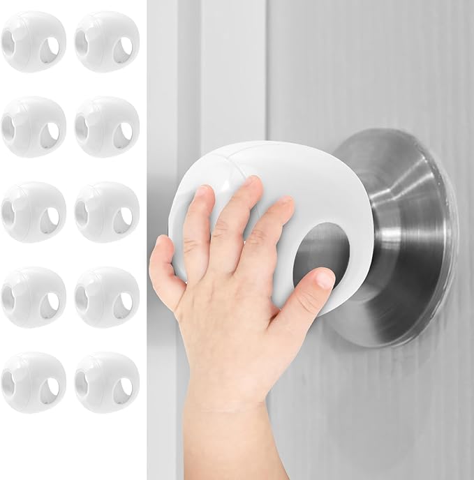 Child Safety Door Knob Covers Reusable Baby Proof Door Knob Locks Baby Proof Door Handle Protector for Kids Universal Fit Easy Grip Lockable Design No Tools Needed (10 Pcs)