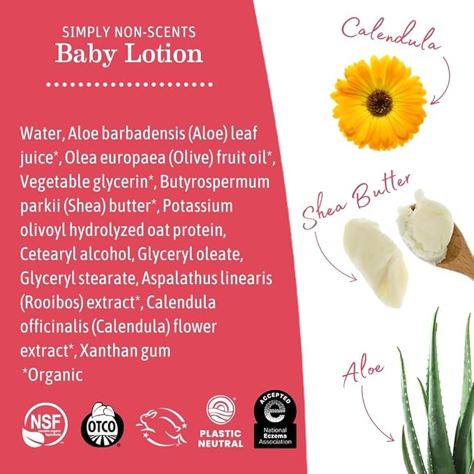 Earth Mama Simply Non-Scents Baby Lotion for Dry Skin, Calendula Cream, Skin Care for Kids, Organic Moisturizer, Unscented Lotion with Aloe, Rooibos, & Shea Butter, 8-Fl oz