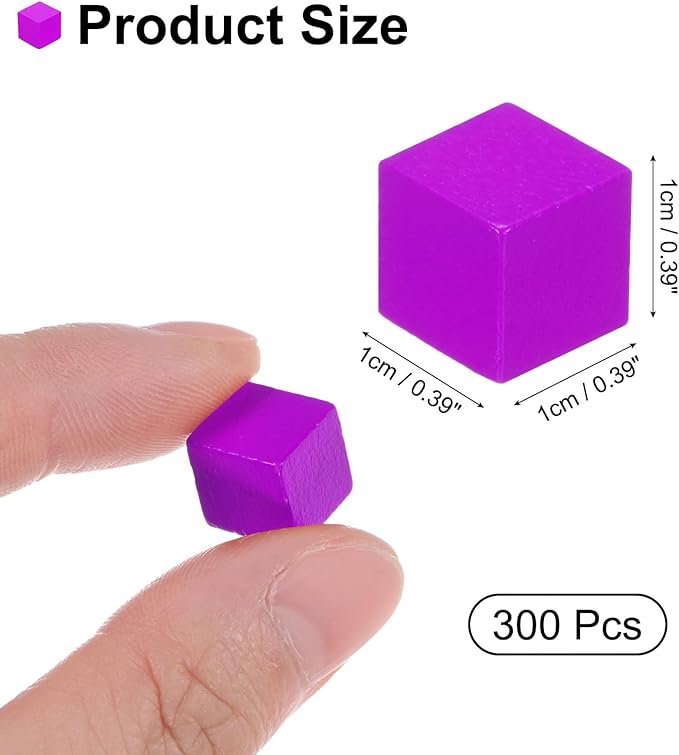 uxcell 300Pcs Wood Blocks for Crafts, 1cm Unfinished Wood Cube Solid Wooden Blank Square Block for DIY Craft Projects Personalized Gifts, Purple