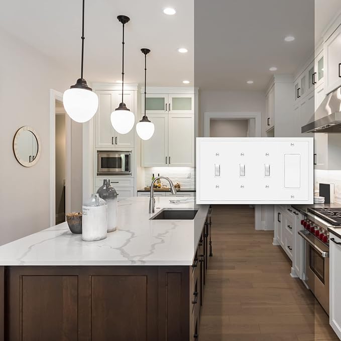 Henne Bery Modern Edge Decorative Wall Plate Switch Plate Outlet Cover, Durable Solid Zinc Alloy (Triple Toggle/Single Decorator, White)