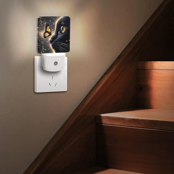 Cat Butterfly Night Light, Plug into Wall Decor Nightlights for Bedroom, Bathroom, Hallway, Kitchen, with Dusk to Dawn Light Auto Sensors LED Night Lights for Boys Girls Women Men Room Gifts