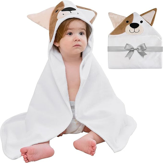 Viviland Hooded Baby Towels, Soft 100% Cotton Baby Bath Towels with Hood, Extra Thick and Absorbent, Essential for Newborns, Kids, Infants - Girls and Boys (Dog)