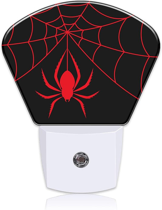 Red Spider Night Light for Kids, Spider Web LED Night Light Plug into Wall with Dusk to Dawn Sensor for Girls Boys Women Men Bedroom, Hallway, Kitchen, Bathroom, Stairs Decor