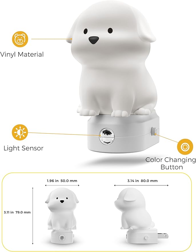 L LOHAS LED Plug in Night Light for Kids, 3D Cute Puppy Night Lights with Dusk to Dawn Sensor, RGB+Soft White 3000K Dog Night Light, Christmas Birthday Gift Nightlight for Kids, Room Decor