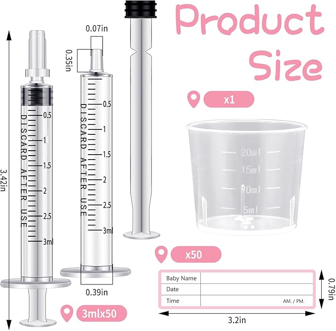 Trelaco Colostrum Collector Kit Include Sterile Sealed Breast Milk Syringes with Caps No Needle Colostrum Syringes Stickers 1 Measuring Cup Harvesting Collection for Breastmilk(50 Sets,3 ml)