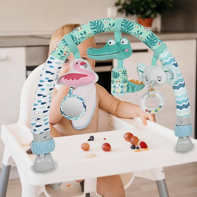 Caterbee Baby Bouncer Toy bar, Clip on Crib & Pram Activity Bar Toy Travel Arch Bassinet Toys for Toddlers (Animal)