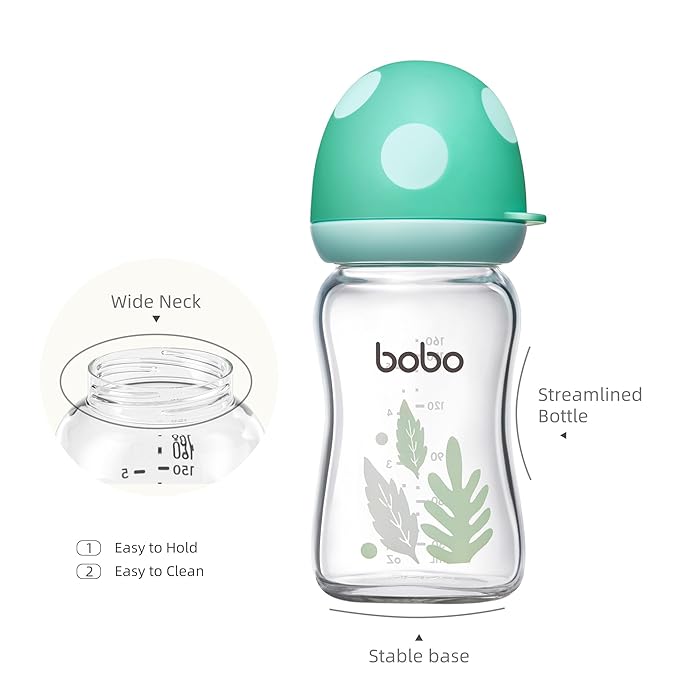 YOHKOH Natural Glass Baby Bottle with Natural Response Nipple, Newborn Anti-Colic Baby Bottles, Wide Neck Mushroom Cap Baby Bottle, Clear ((5.4oz (Pack of 2), Blue-A)