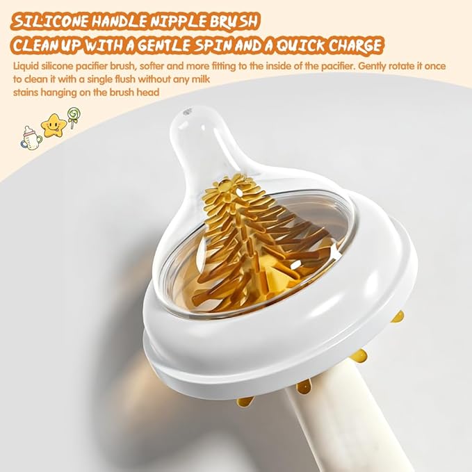 7-in-1 Baby Bottle Brush Set with Silicone Nipple & Straw Brushes, Soap Dispenser, Foldable Drying Rack, Portable Case – for Home & Travel