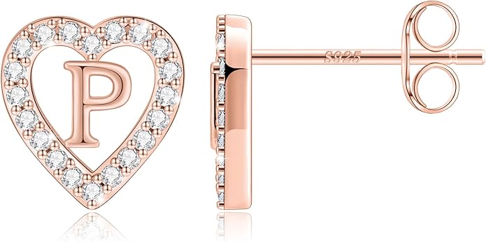 Anoup Christmas Gifts for Grandkids Girls Earrings - S925 Sterling Silver Post CZ Hypoallergenic Stud Heart Initial Earrings for Women Kids Jewelry Stocking Stuffers for Teen Girls Birthday Gifts