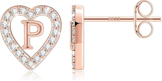 Anoup Christmas Gifts for Grandkids Girls Earrings - S925 Sterling Silver Post CZ Hypoallergenic Stud Heart Initial Earrings for Women Kids Jewelry Stocking Stuffers for Teen Girls Birthday Gifts