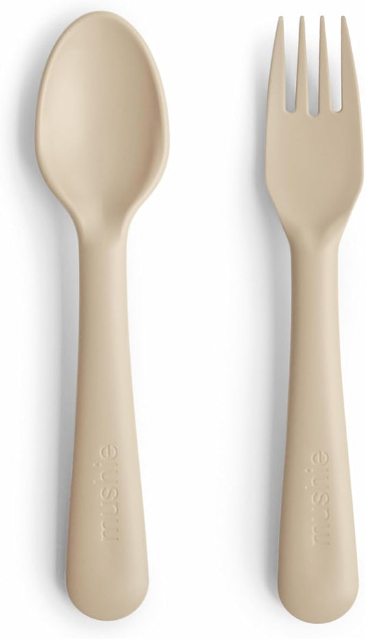 mushie Flatware Fork and Spoon Set for Toddlers | Made in Denmark (Vanilla)