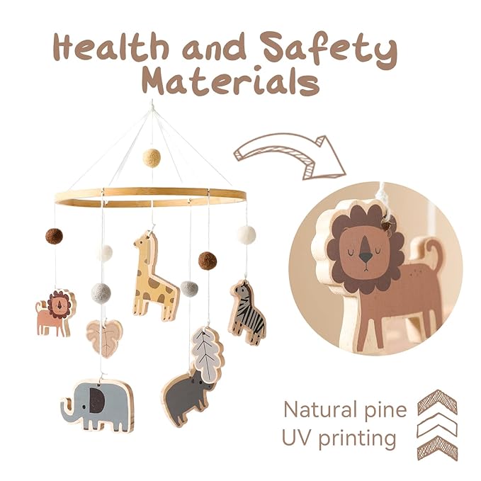 Baby Mobile for Crib - Jungle Animals Baby Mobile - Nursery Safari Mobiles for Girl or Boy | Gender Neutral Handmade Mobiles| Wild Animals Ceiling Mobile