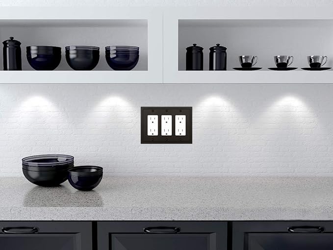 Modern Edge Decorative Wall Plate Switch Plate Outlet Cover, Durable Solid Zinc Alloy (Triple Decorator, Matte Black)