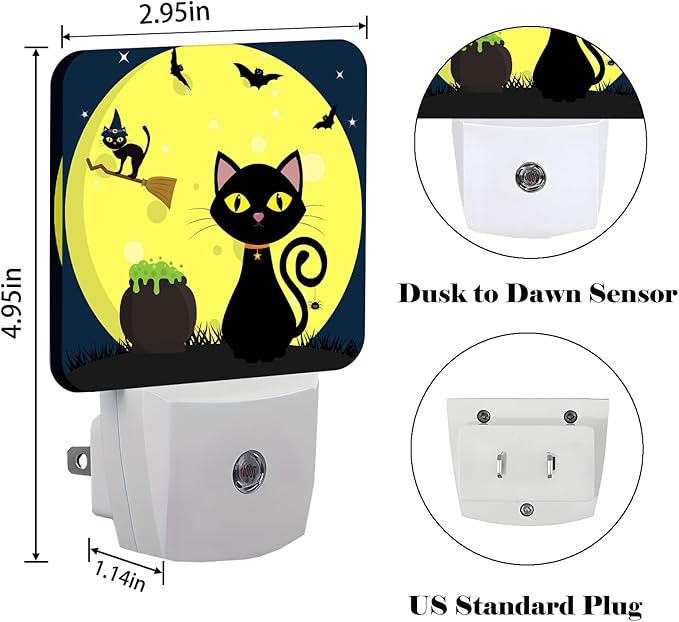 Happy Halloween Cat Night Light,Plug Into Wall with Dusk to Dawn Light Sensors, Warm Nightlights for Bedroom, Bathroom, Hallway, Kitchen, Gifts Ideal for Boys Girls Women Men