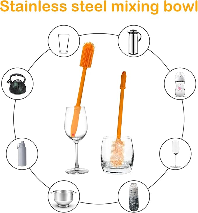 Long Silicone Bottle Cleaning Brush | 2 Pack| 16”+13”Water Bottle Brush Cleaner Brush for Hydro Flask,Glassware,Vacuum Sports Bottle&Vases,Silicone Water Bottle Cleaner Brush for Narrow Neck