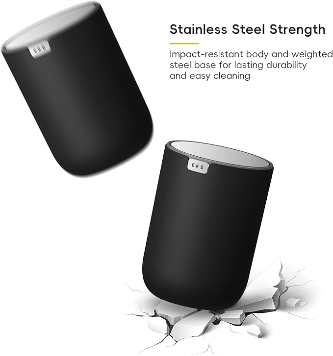 EKO Fandy 0.58 Gal/2.2L Mini Trash Can with Lid, Swing-Top Desktop Trash Can for Bathroom, Countertop, Vanity, Desk or Office, Small Garbage Bin (Black)