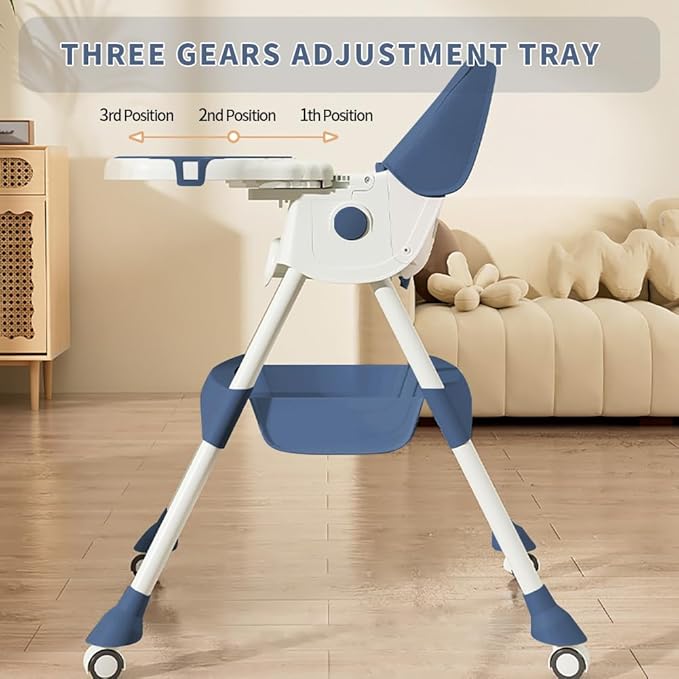 High Chairs for Babies and Toddlers, 4 in 1 Convertible Baby High Chair, Portable High Chair for Travel with Adjustable Height and Back, Foldable HighChair with Wheels& Pu Cushion