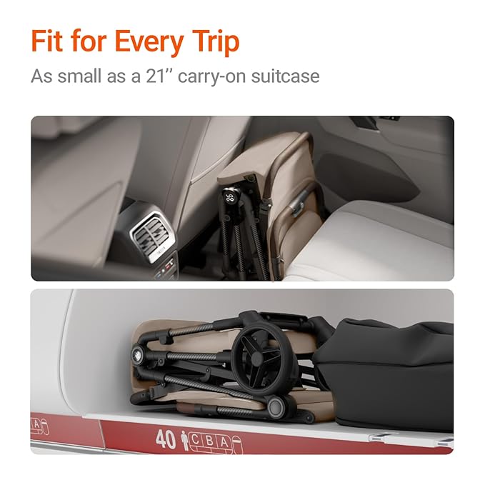 MAMAZING Lightweight Baby Travel Stroller with Carbon Fiber Frame, Compact & Airplane-Friendly, One-Handed Folding Design, 11.6 lbs, Perfect for Toddlers, Organizer & Cushion Included, Simply Taupe