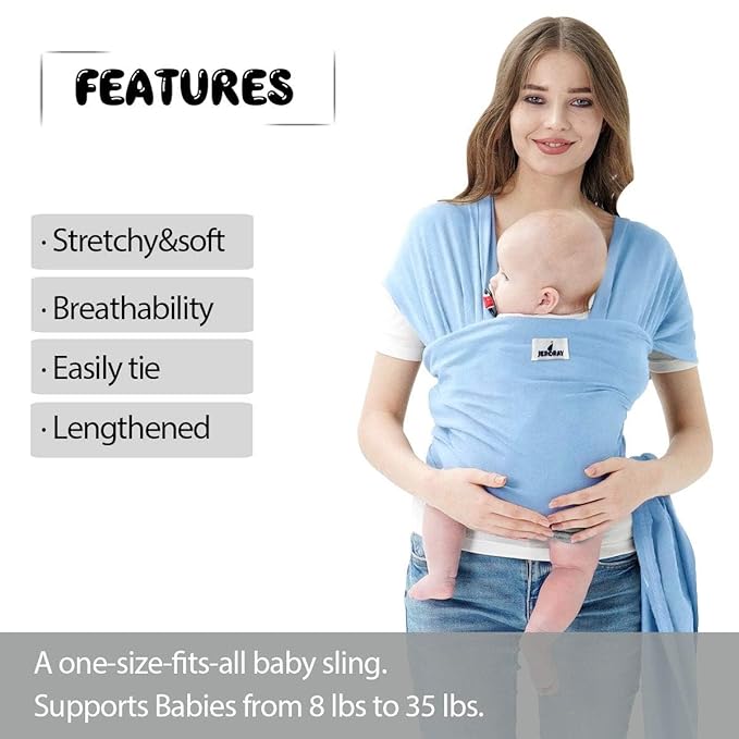 Baby Wraps Carrier, Jeroray Baby Carrier,Hands Free Infant Carrier, Lightweight,Breathable,Softness,Baby Blue