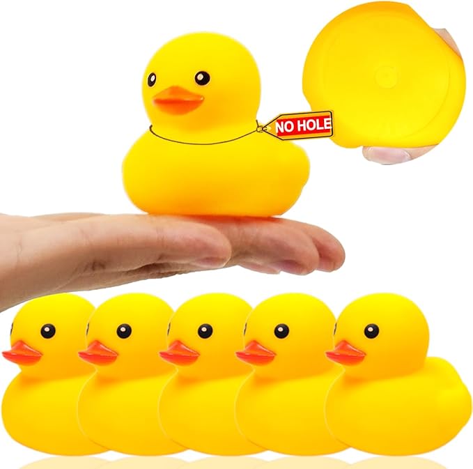 2 Inch 5 Pcs Kalafona Rubber Bathtub Duck/Duckie Waterproof No 'Bebe' No Hole Funny Bath Swimming Pool Toy Without Hole for Kids Birthday Party Favor Home Decor