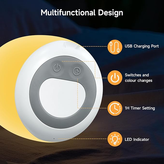 Night Light for Kids, Egg Night Light for Nursery,RGB Color Changing&Dimmable Touch Control Baby Light with Timer, Silicone Portable Toddler Nightlight Lamp for Bedside, Kids Room