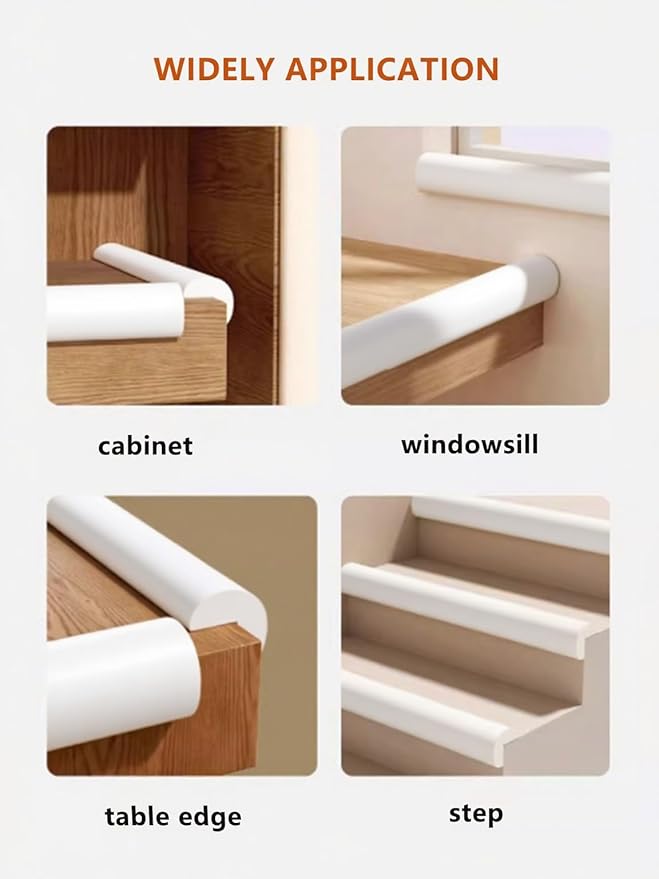 Baby Proof Edge Corner Protector, 16.4FT 0.47''Th L-Shape Furniture Corner & Edge Safety Bumpers with 10 Corners, Pre-Taped, Soft NBR Rubber Foam Desk Edge Cushion Wall Corner Protector (White)
