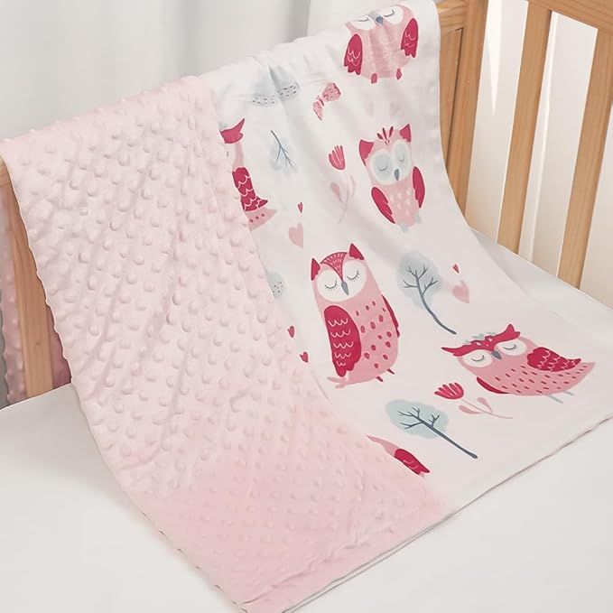 Owl Kid Blanket for Girl - Soft Kids Throw Minky Blankets with Dotted Backing for Girls - Kids Nursery Crib Blanket 30x40