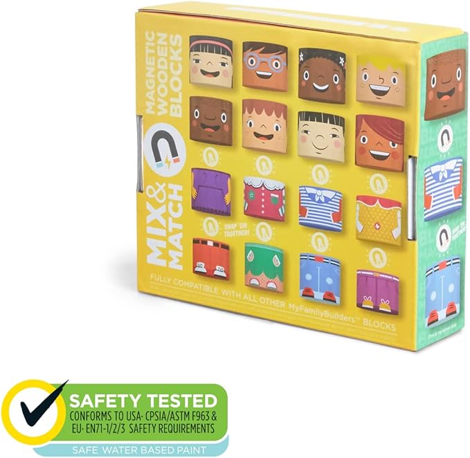 16-Piece Multiracial Magnetic Friends Play Set – Wooden Diversity Building Blocks for Kids – Multi Cultural Dolls for Creative Play & SEL Development – Ages 1+