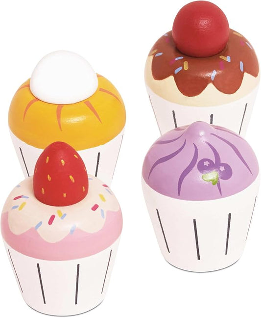 Le Toy Van - Adorable Honeybake Petit Four Cupcakes | Childrens Wooden Food Pretend Toy Cakes | Birthday Cake Or Afternoon Tea Role Play Toy (TV331)