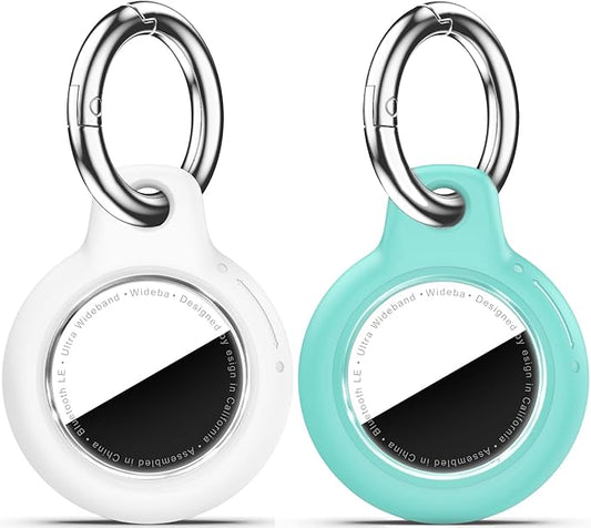 Upgrade Waterproof 2 Pack Airtags Holder with Apple Airtags Keychain, Hard PC Air Tag Case, Anti-Scratch & Shock Air tag Holder, Men's Women's Keyrings & Keychains-White+Mint Green