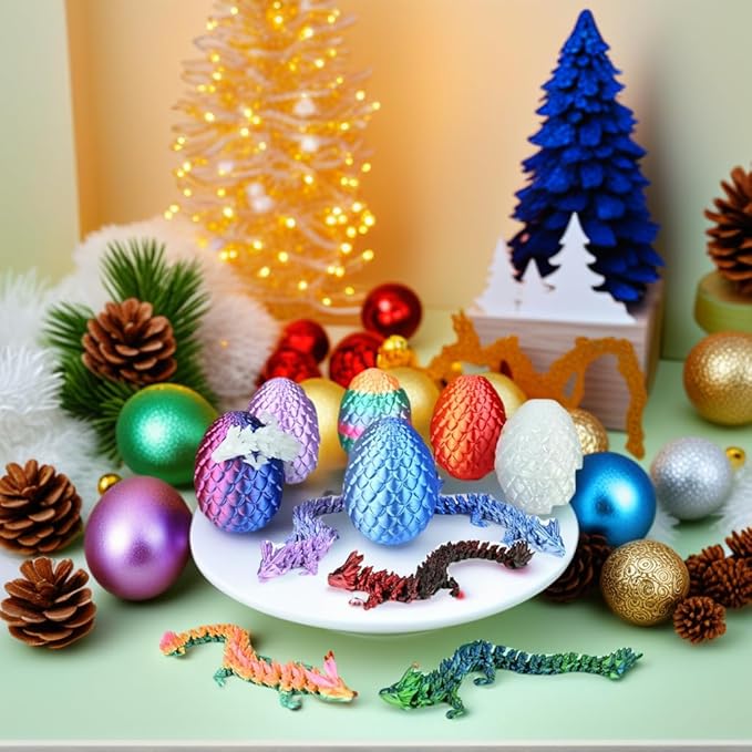 3D Printed Dragon Egg, 3D Printer Articulated Crystal Dragon Fidget Toy for Teen Boy Kid