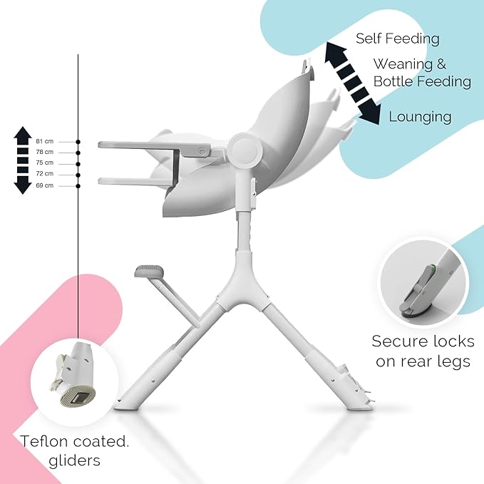 ORIBEL Cocoon Z High Chair & Baby Lounger | Perfect High Chair for Toddlers/Newborns | Glides Easily on All Surfaces | Secure Locks | Convertible Chair for Napping & Feeding (Ice Grey)