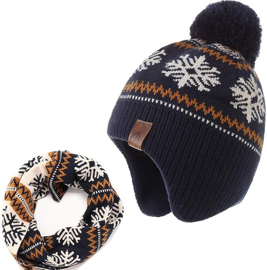 LMLALML Boys Winter Hat Earflap Knitted Beanie for Kids Warm Fleece Lined Thicken Hat for Baby