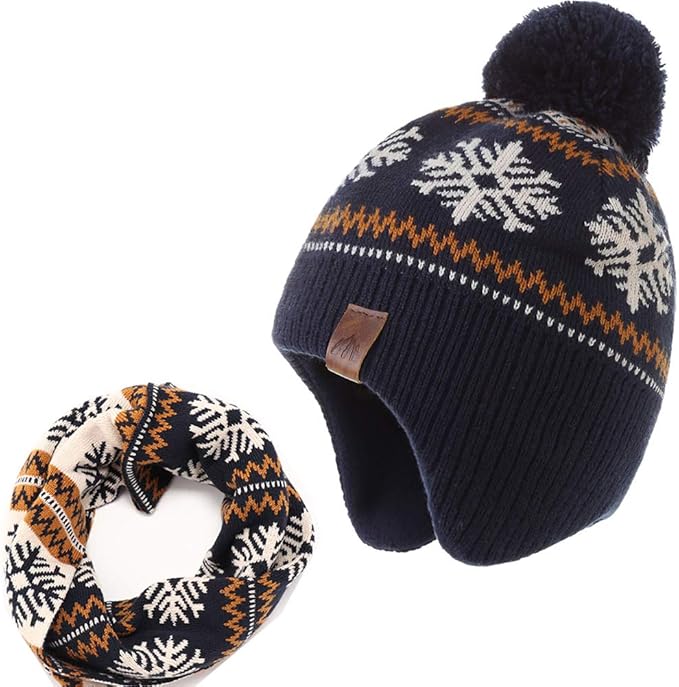 LMLALML Boys Winter Hat Earflap Knitted Beanie for Kids Warm Fleece Lined Thicken Hat for Baby
