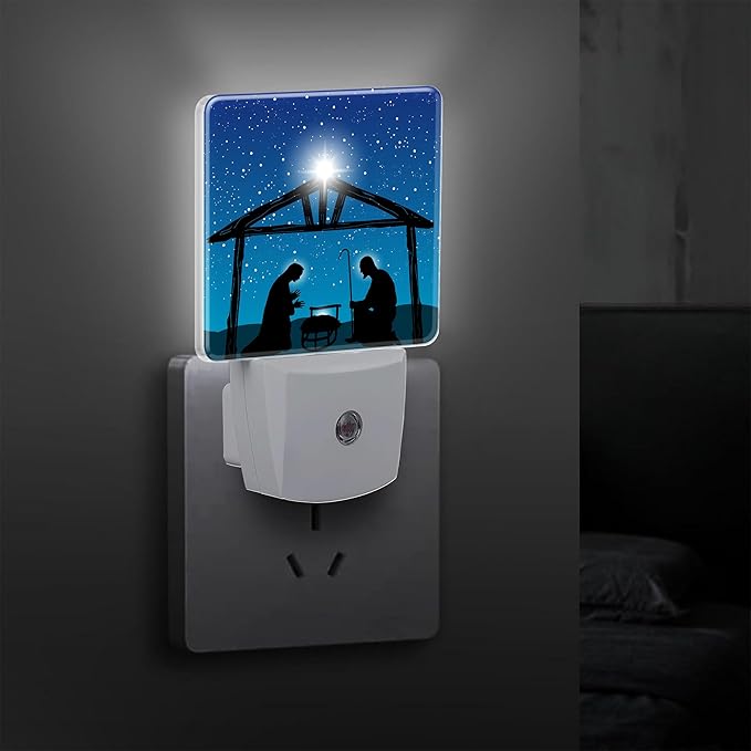 Christmas Christian Nativity Scene with Jesus Plug in Night Light with Auto Dusk to Dawn Sensor,Warm Night Lights for Boys Girls Bedroom Bathroom Hallway Kids Room Gifts