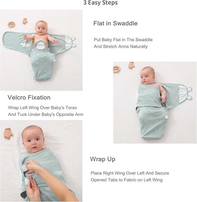 insular Baby Swaddle Wrap, Swaddle Blanket for Newborn and Infant, Adjustable Velcro Swaddling Set for Boy and Girl, Soft Cotton Baby Sleep Sack 3 Pack, Beige Swan, Small(0-3 Month)