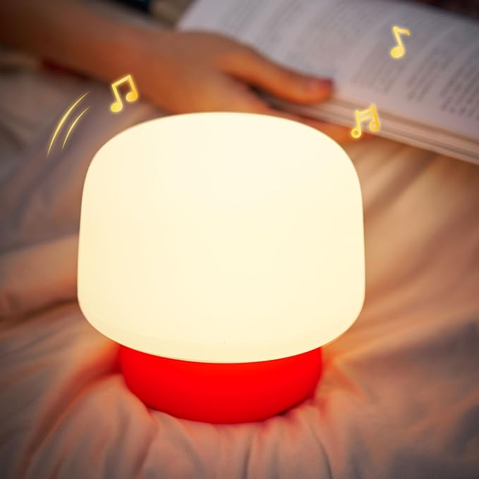 Mushroom Night Light for Kids-Gift & Toy for Kids, Touch Lamp with Sounds&Sleep Music, Squishy Silicone, Eye-Safe LED, 30-Min Timer, Dimmable Rechargeable Bedside Table Lamp – Gift for Boys & Girls