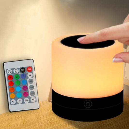 Nursery Night Light for Kids, USB Rechargeable Small Desk Lamp,13 RGB Colors & 4 Brightness & 1 Remote, Touch Bedside Cordless Table Lamp, Portable Night Lamp for Bedroom Living Room Home (Black)