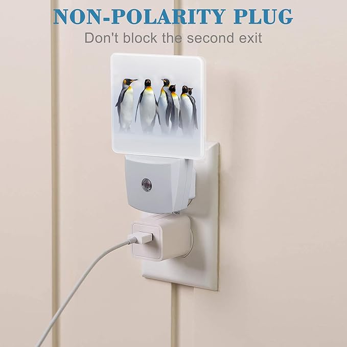 Night Light for Kids Girls Boys, King Penguins in White Habitat LED Night Light Plug into Wall with Dusk to Dawn Sensor for Room Decor, Hallway, Kitchen, Bathroom, Nursery, Stairs