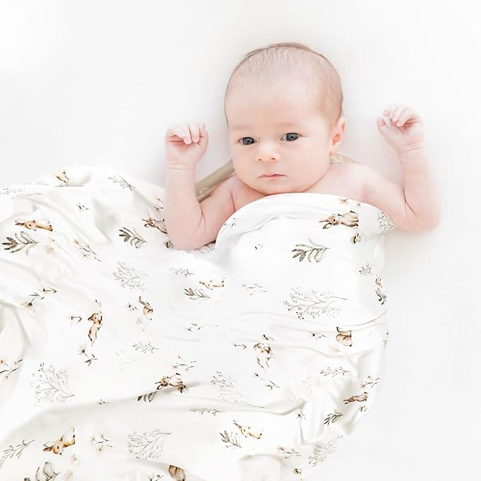 GRSSDER Baby Blankets Super Soft Stretchy Jersey Swaddle Blanket 2 Pack for Baby Boys, Double Layer Reversible Receiving Blankets 34 x 44, Extra Large for Swaddling, Cute Duck & Rabbit