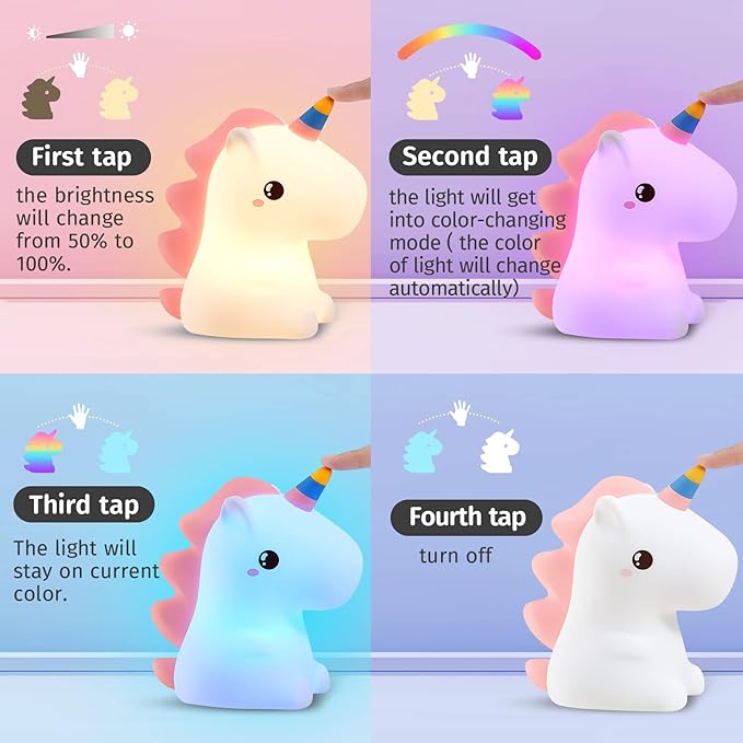 Mubarek Cute Lamps,【16 Colors】 Unicorn Bedroom Decor for Girls,Tap 2 Lightness Baby Night Light,Last 10H Portable Unicorn Lamp,Soft & Safe Nursery Night Light,Gifts for Girls