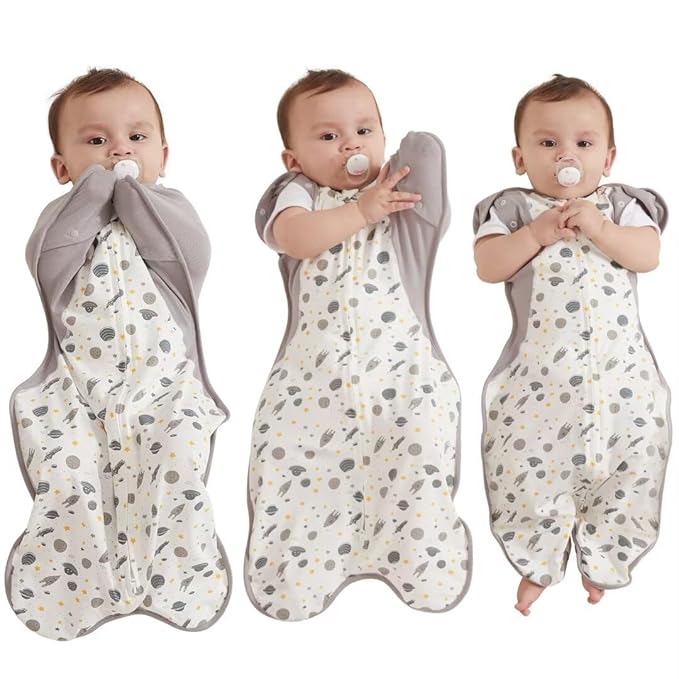 KIDIRA Transition Swaddle, Baby Swaddles 3-6 Months 12-18 lb, Swaddle Sleep Sack with 2-Way Zipper Moisture-Wicking Fabric,(Spaceships)