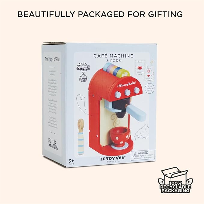 Le Toy Van - Honeybake Premium Wooden Cafe Machine Set - Pretend Kitchen and Cafe Play Toy Set | Kids Role Play Toy Kitchen Accessories (TV299), Small