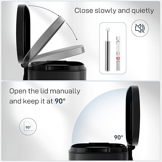 Arlopu 8 Gallon Step Trash Can, Stainless Steel Garbage Bin, Soft-Close Rubbish Bin with Removable Plastic Inner Bucket, Fingerprint-Proof, Lid Dustbin, Suit for Kitchen Home (Black, 30L)