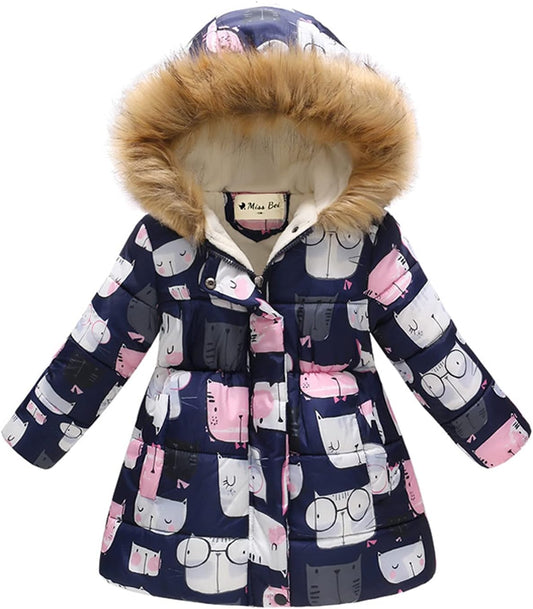 Miss Bei Girl's Winter Coat Jacket Hooded Kids Toddler Flower Print Parka Outwear Warm Cotton Puffer Hooded Jacket